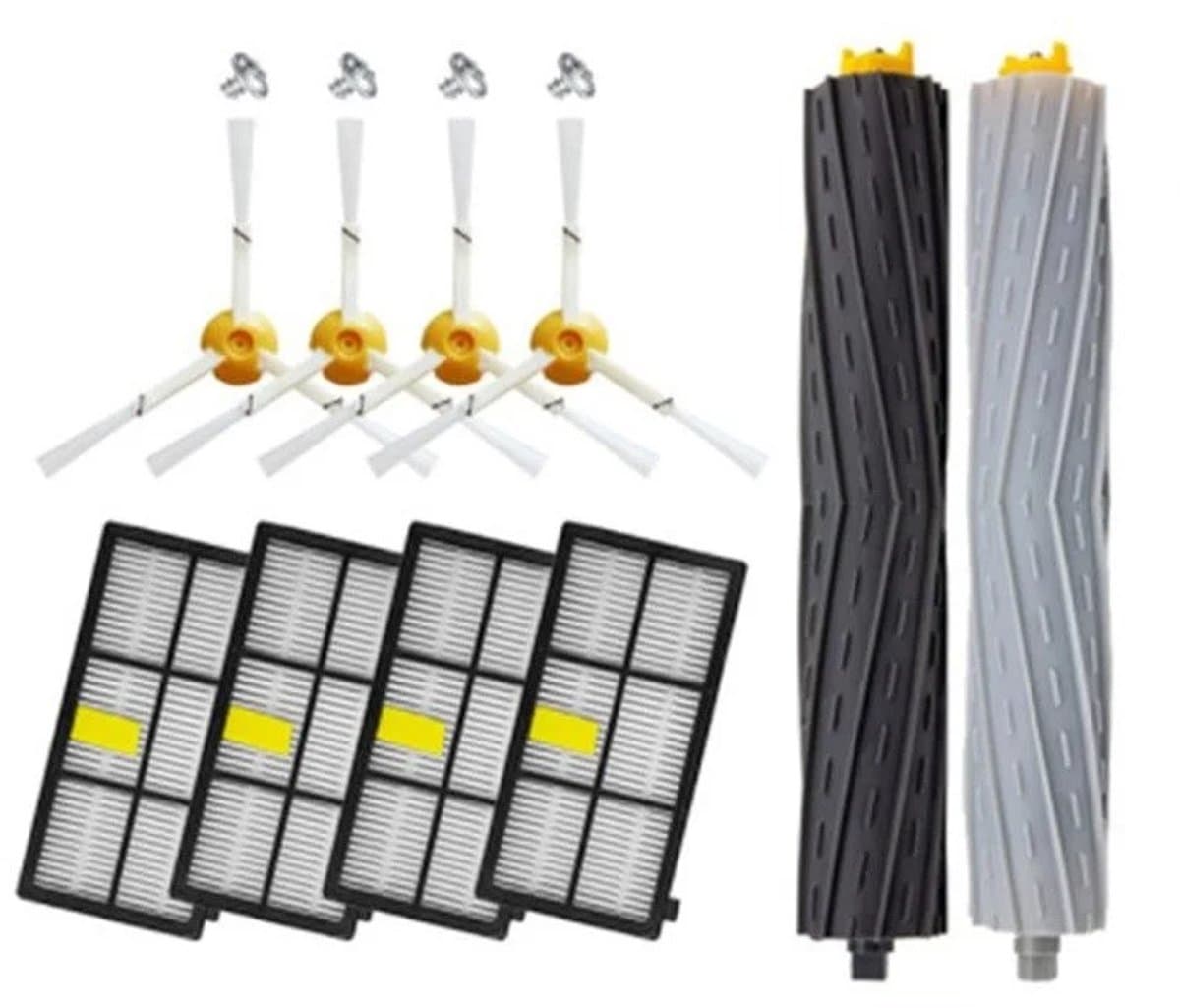 BukkitBow - Accessoireset Geschikt voor iRobot Roomba 800 & 900 Serie - 2 Afzuigrollen, 4 Filters, 4 Zijborstels - Compatibel met 850, 860, 870, 880, 890, 980, 990 - 10 Delige Set — afbeelding 1
