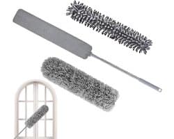 Platte Stoffer - Stofwisser Dweil - Onder apparaten schoonmaken - Afneembare microvezelkop - 46 cm - Grijs