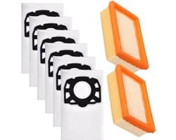 8 stuks - 6 zakken + 2 filters - Vervangende stofzakken en filterset compatibel met Karcher MV4 MV5 MV6 WD4 WD5 WD6 stofzuigers voor professioneel gebruik