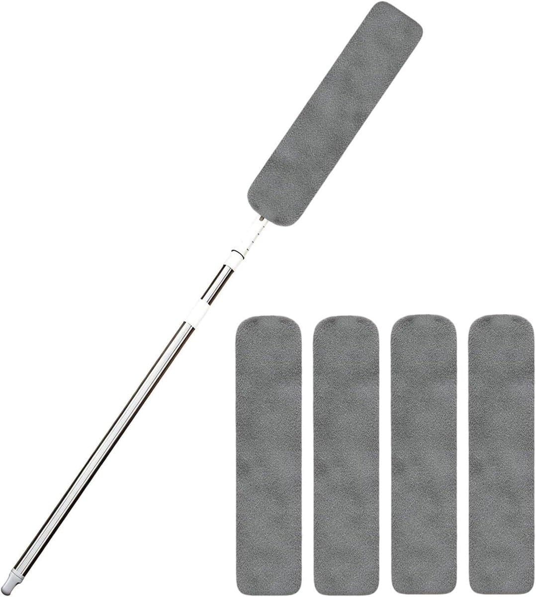 Stofzuiger met lange steel - Reinigingsgereedschap plumeau - Huis reinigen - Platte flexibele kop - Uittrekbaar - Grijs — afbeelding 1