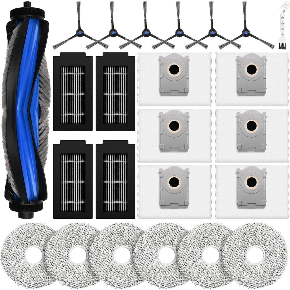 GELLDG Stofzuigeronderdelen - 24 Stuks - Vervangingsset - Geschikt voor Ecovacs Deebot T50 Pro Omni Gen2 / T50 PRO Omni / T50 Omni - Incl. 1 Hoofdborstel, 6 Dweilen, 6 Stofzakken, 4 Filters, 6 Zijborstels en 1 Reinigingsborstel — afbeelding 1