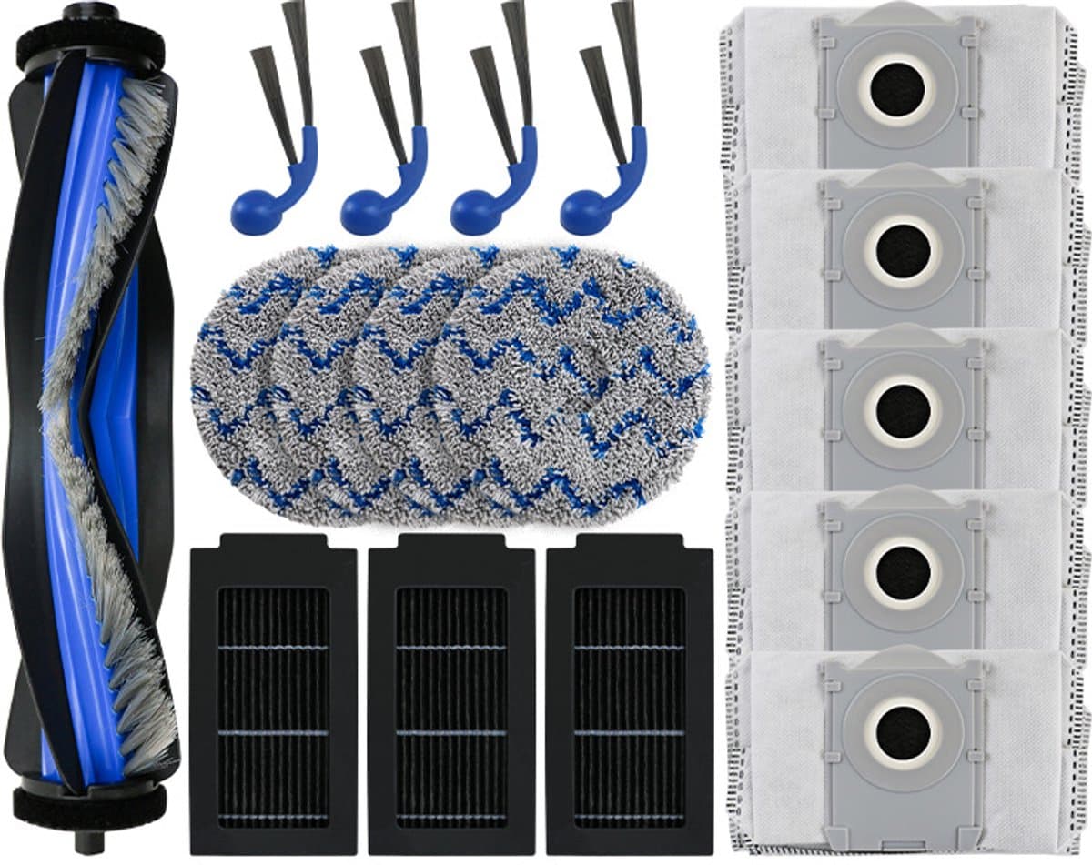 17 stuks accessoires - geschikt voor Ecovacs Deebot T30C Omni - T30C - T50S - N50 robotstofzuiger - 1 hoofdborstel - 4 reinigingsdoeken - 3 filters - 5 stofzakken - 4 zijborstels — afbeelding 1
