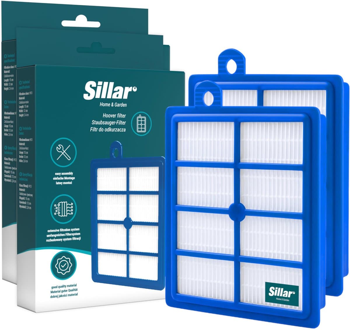 Sillar, set 2 stofzuigerfilters, HEPA, anti-allergeen, geschikt voor Electrolux Classic Silence Ultra Silencer Pure D8 D9, vervanging voor filters AFS1W, EFH12, FSEL01, FR-6558, FR-7111, 9001951202 — afbeelding 1