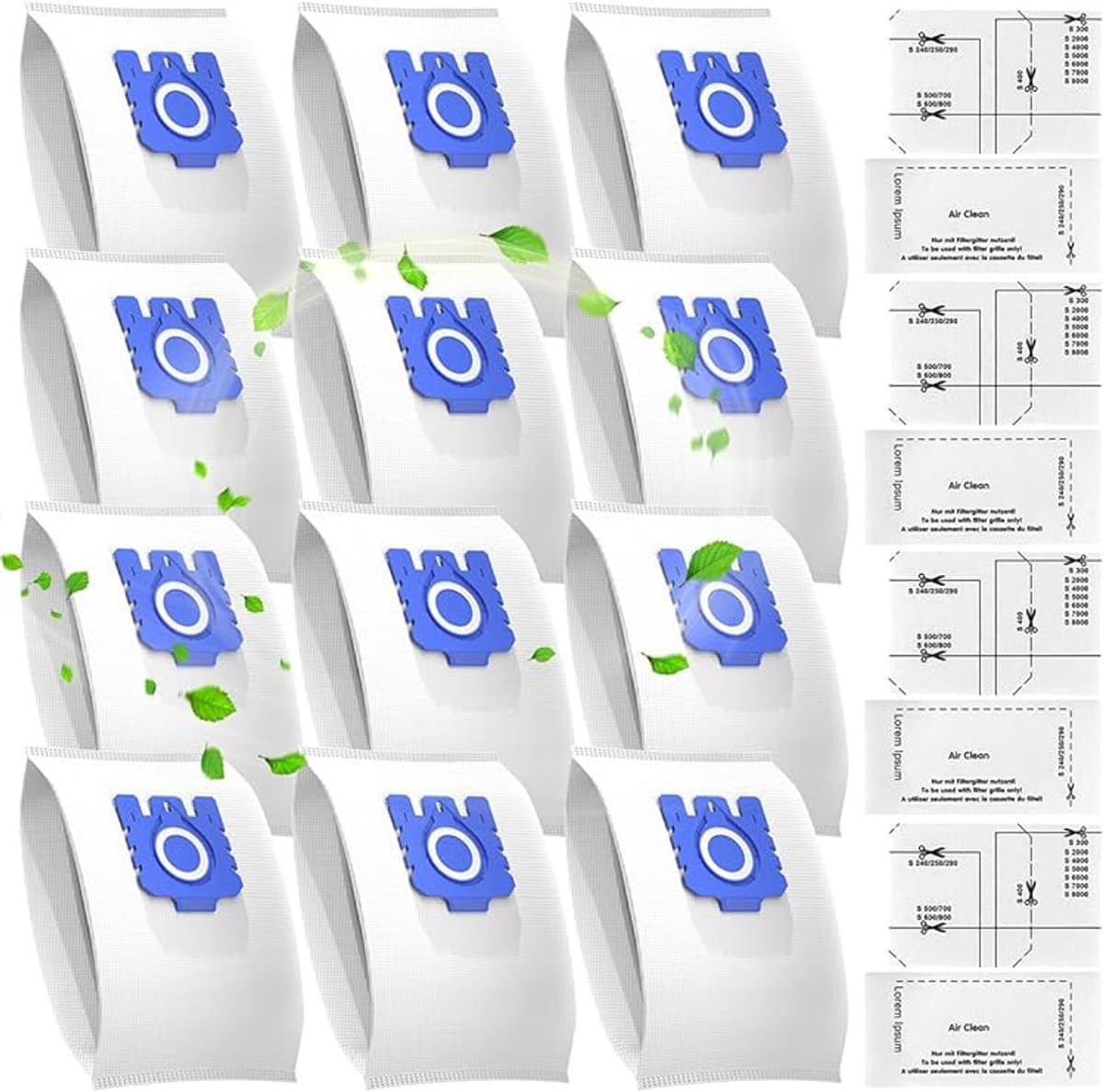 12 stuks stofzuigerzakken voor Miele GN stofzuigers, compatibel met Miele GN 3D Airclean Efficiency Stofzakken Classic C1 Complete C2 C3, S600, S2000, S5000 en S8000 serie (12 zakken + 4 filters) — afbeelding 1