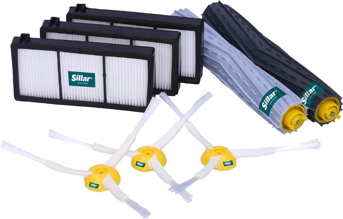 Sillar, set accessoires voor stofzuiger, reserveonderdelen, geschikt voor iRobot Roomba serie 800, 900, 3x HEPA-filters voor stofzuiger + 3 zijborstels + 2 rubberen rollen, voor verschillende oppervlakken, 8 stuks — afbeelding 1
