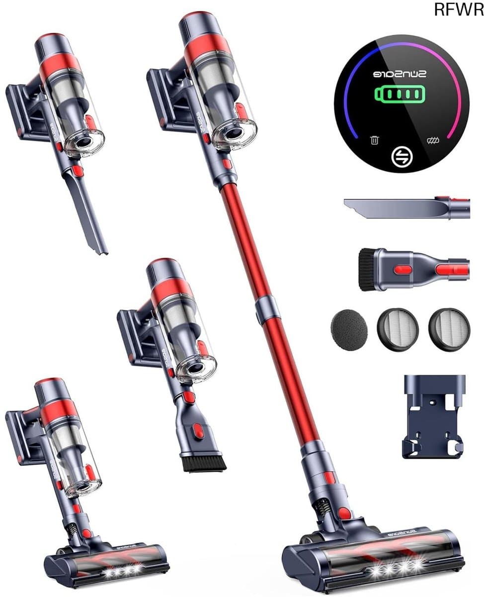 RFWR® Draadloze Steelstofzuiger 550W met LED-Display en Anti-klit Technologie — afbeelding 1