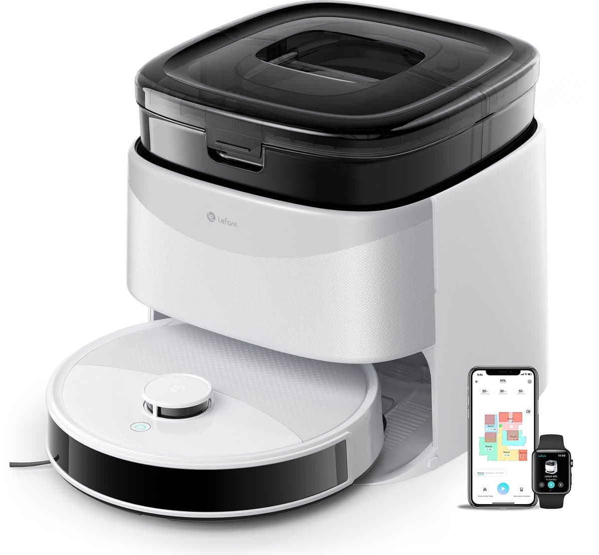 LEFANT M3L - Robotstofzuiger met dweilfunctie en automatisch leegstation - 12.000 Pa zuigkracht - Alles-in-één station - Automatisch dweilen en drogen - App-bediening - Voor dierenhaar — afbeelding 1