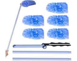 Microfiber Stoffer - Verstelbare Telescoopsteel - Hoge Oppervlakken Reinigen - 180 Graden Draaibaar - 80 cm - Grijs