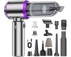 Mini Autostofzuiger - Draadloze Handstofzuiger - Auto Kantoor Thuis - 4-in-1 Functies - 22000PA Zuigkracht - Zilver Paars
