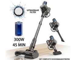 steelstofzuiger draadloos 300Watt stofzuiger met 5 verschillende opzetstukken stofzuiger zonder zak - Anti-klitten systeem TD1-C - (draadloze stofzuiger) 45Min