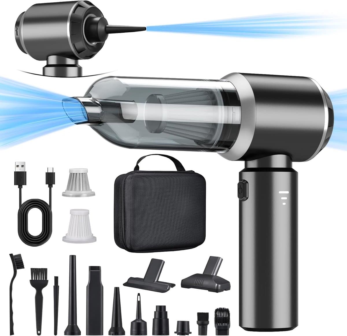 3-in-1 Draadloze Handstofzuiger met Accu – 18.000 Pa Zuigkracht – Elektrische Stofblazer & Luchtpomp – HEPA Filter – USB-C Oplaadbaar – Inclusief Opzetstukken — afbeelding 1