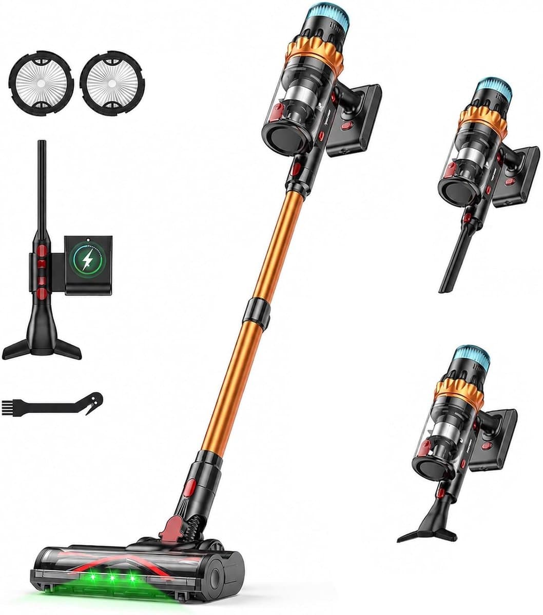Accu-staafstofzuiger - Zwart - 58 KPA - Draadloze Stofzuiger met Led-Touchscreen en Multifunctionele Accessoires - Voor Tapijt en Harde Vloeren — afbeelding 1