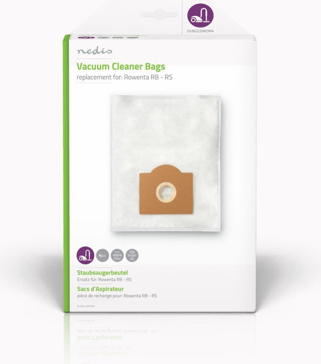 Nedis Stofzuigerzak - 4 Stuks - Synthetisch - Meest verkocht voor: Rowenta RB - RS - Wit — afbeelding 1