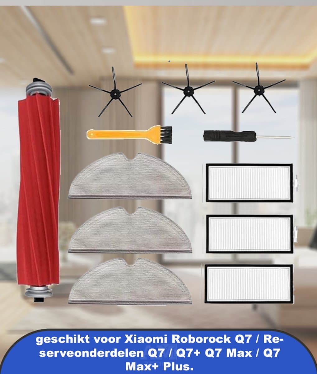 Accessoires geschikt voor Xiaomi Roborock Q7 / Reserveonderdelen Q7 / Q7+ Q7 Max / Q7 Max+ Plus. 1 hoofdborstel, 3 zijborstels, 3 filters, 3 schoonmaakdoeken, 1 schroevendraaier, 1 reinigingsborstel. — afbeelding 1