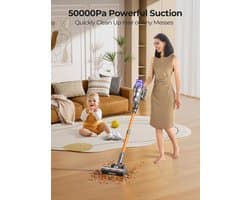 Snoerloze steelstofzuiger - Snoerloze stofzuiger - Stofzuiger - Stokstofzuigers - Stofzuiger - 500W - 50000PA Zuigkracht - met Stofbeker, Uitneembare Batterij