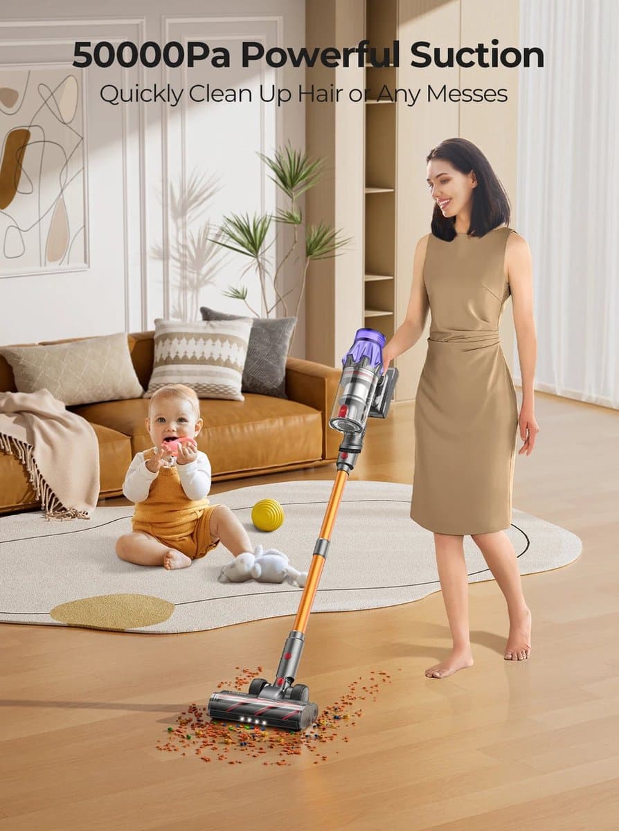 Snoerloze steelstofzuiger - Snoerloze stofzuiger - Stofzuiger - Stokstofzuigers - Stofzuiger - 500W - 50000PA Zuigkracht - met Stofbeker, Uitneembare Batterij — afbeelding 1