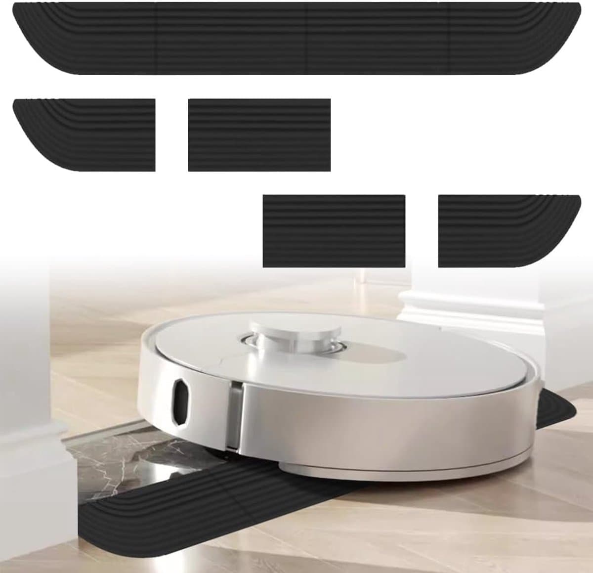 universele drempeloprit voor robotstofzuiger, 68 x 5 cm, voor rolstoel en badkamer, zwart — afbeelding 1