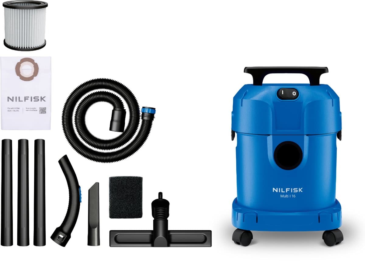 Nilfisk Multi I 16 Nat- & Droogzuiger 1100W - 16L Waterzuiger en Stofzuiger met Blaasfunctie - Voor Huis, Garage, Werkplaats & Auto — afbeelding 1