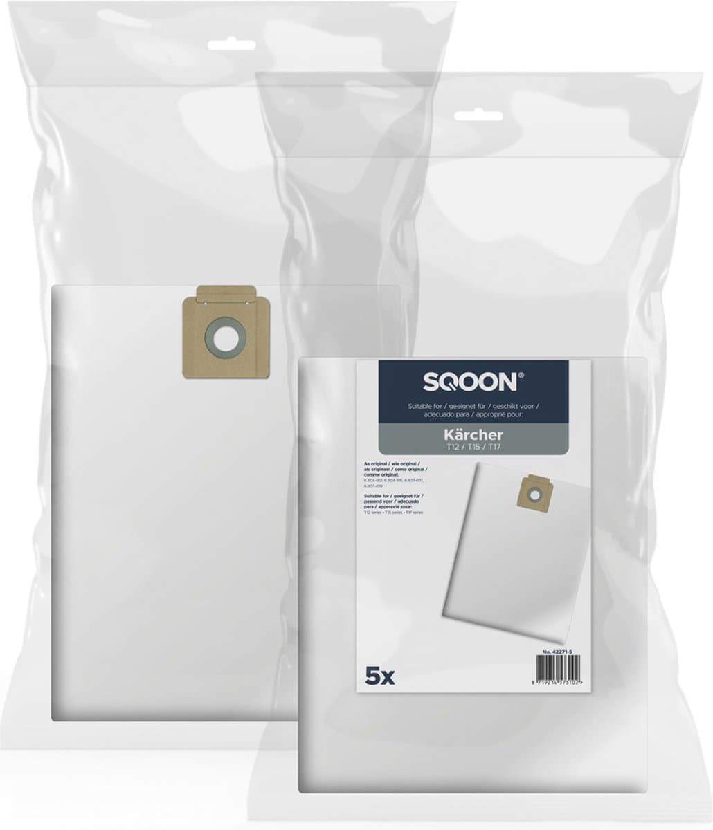 SQOON® Stofzuigerzakken 5 stuks Geschikt voor Kärcher T12 / T15 / T17 - High Filtration - Vervangt modellen 6.904-312, 6.904-315, 6.907-017, 6.907-019 - Voor industrieel gebruik — afbeelding 1