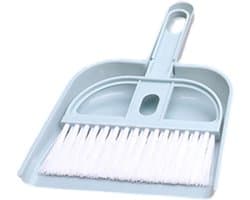 Bezem en veegschep set - Reinigingsset bureau - Kleine ruimtes reinigen - Zacht en krasvrij - 18 cm