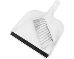 Stoffer en blikset - Mini bezem - Kantoor reinigen - Compact ontwerp - 28 cm bezem - Wit