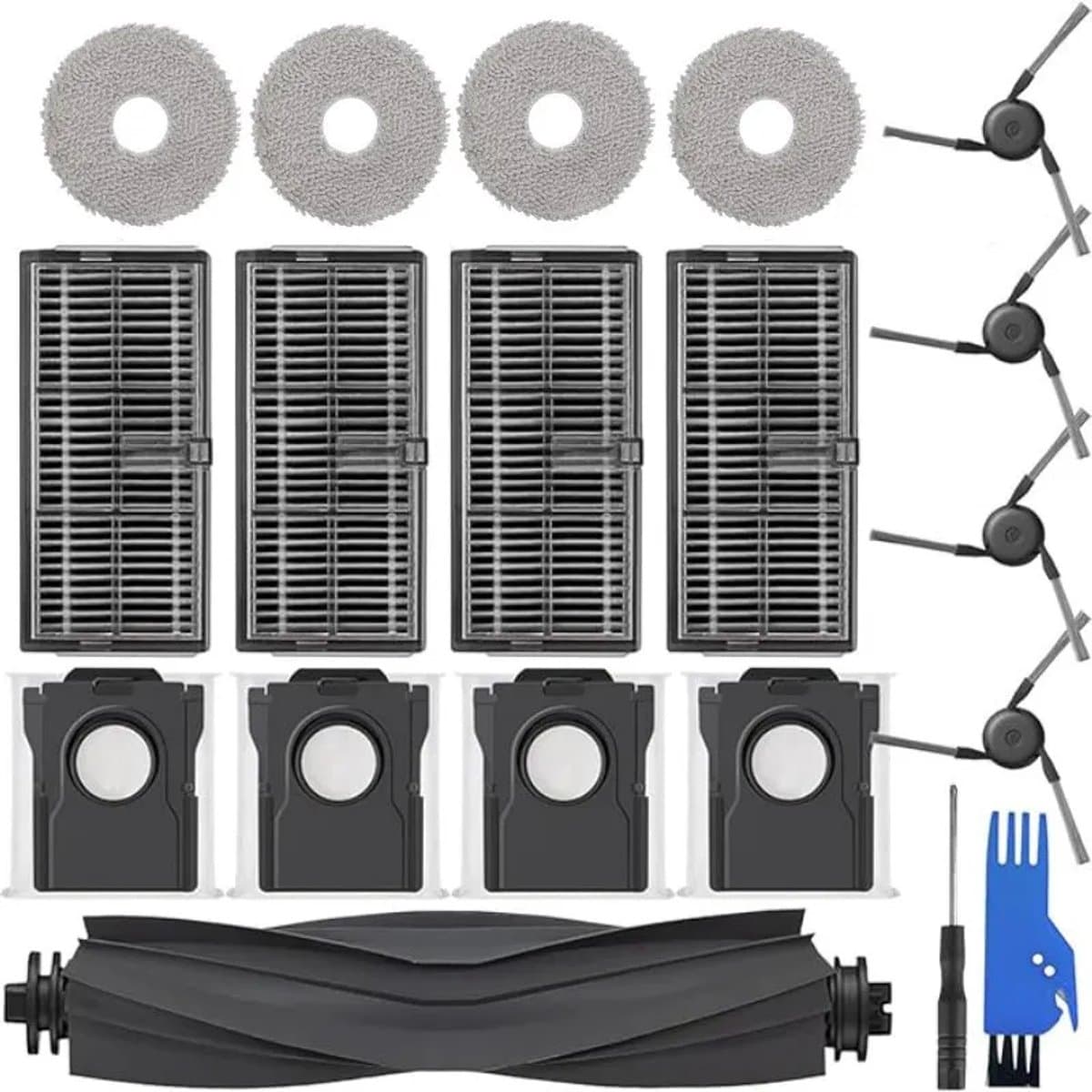 19stuks - accessoireset - stofzuigerzakken -geschikt voor dreame X40 PRO/X40Ultra/L40 Ultra - 1x hoofdrolborstel, 4 x stofzak, 4 x zijborstels, 4 x filter, 4x dweildoeken -Inclusief borstel en schroevendraaier — afbeelding 1