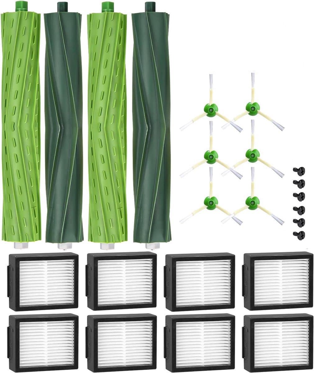 Reserveonderdelen geschikt voor iRobot Roomba E/I-serie, i7 i7+ i3 i3+ i4 i4+ E5 E6, borstelaccessoires geschikt voor iRobot Roomba, 2 sets rubberen borstels,8 hooReserveonderdelen geschikt voor iRobot Roomba E/I/gwaardige filters, 6 zijborstels — afbeelding 1