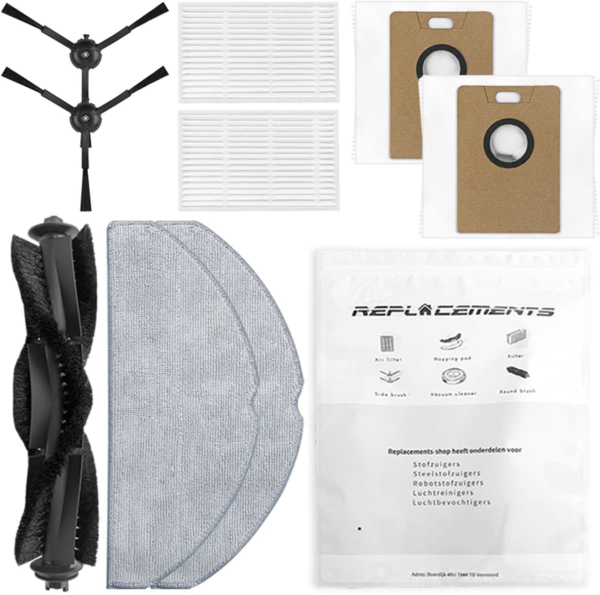 Replacements onderdelen set voor TP-Link Tapo RV30 Max Plus & RV20 Max Plus – Hoofdborstel, Zijborstels, HEPA Filters, Dweilpads & stofzakken (9-delig) — afbeelding 1