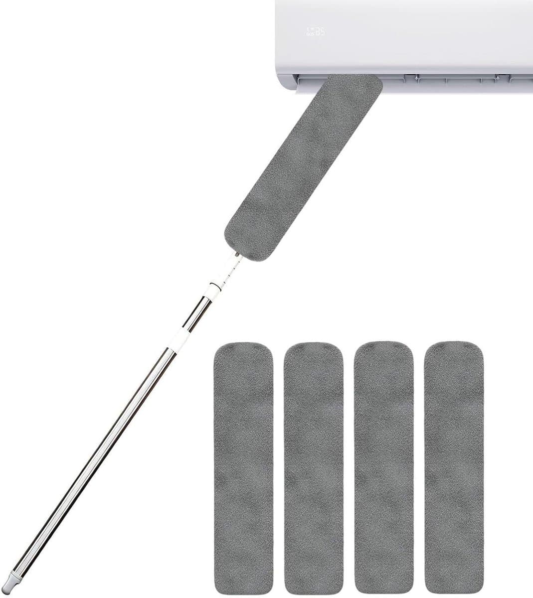 Lange Steel Stofdoek - Uitschuifbare Plumeau - Huis Schoonmaken - Wasbare Microvezelkop - Verstelbaar - Grijs — afbeelding 1