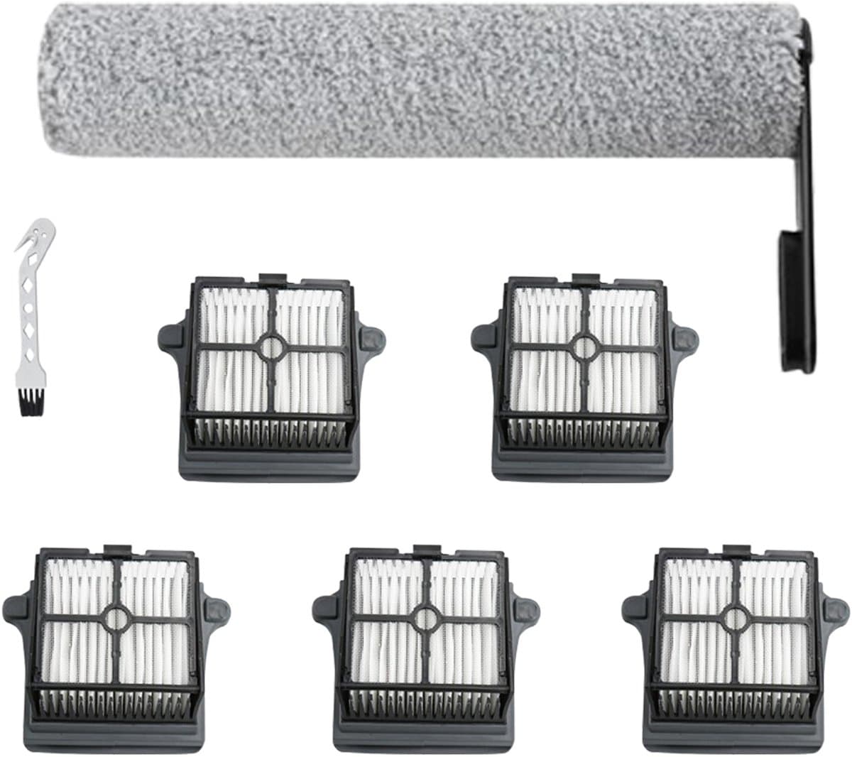 Reserveonderdelen - 7 stuks - geschikt voor Tineco FLOOR ONE S7 PRO - FLOOR ONE S6 - FLOOR ONE SWITCH S6 - FLOOR ONE SWITCH S7 - FLOOR ONE S7 COMBO - FLOOR ONE S7 FLASHDRY nat- en draadloze stofzuiger - 1 rolborstels & 5 HEPA-filters — afbeelding 1