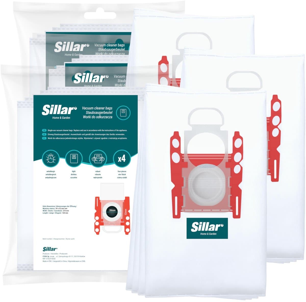Sillar Stofzuigerzakken synthetisch - anti-allergeen - 4 filterlagen - vervanging voor BBZ41FGALL/ 17000940 /17003048 - geschikt voor stofzuigers Bosch GL20 GL30 GL45 Serie 2 4 6 8 Compaxx, Siemens - 12 stuks — afbeelding 1
