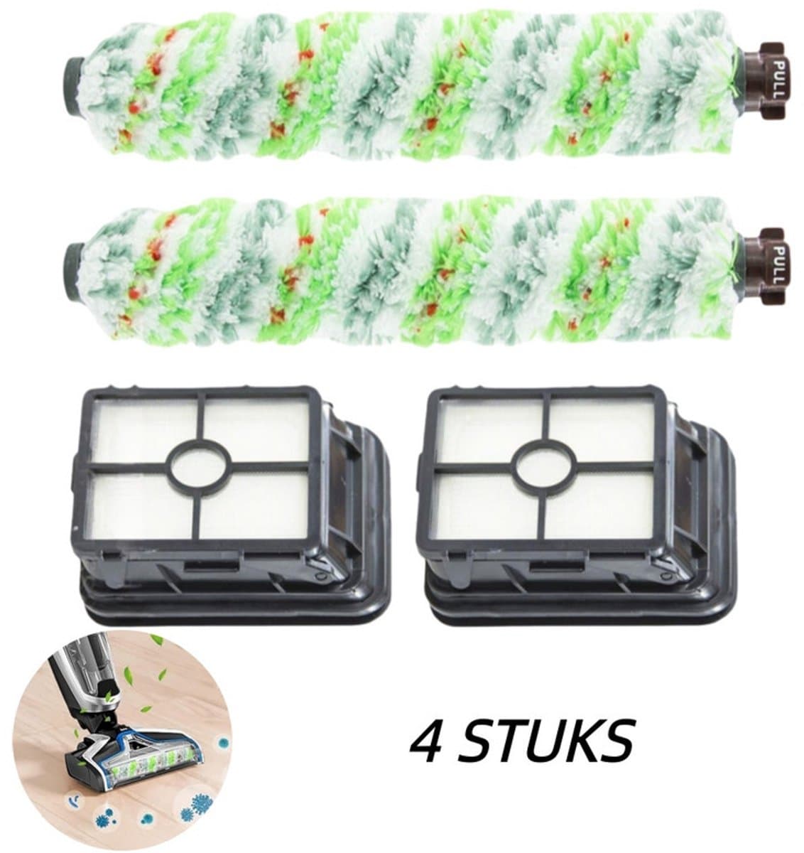 Reserveonderdelen Accessoires - Geschikt voor Bissell CrossWave 1868 1866 - 2 Multi-vlakborstelrol en 2 Filter - Vervanging Onderdeel# 1608683 — afbeelding 1