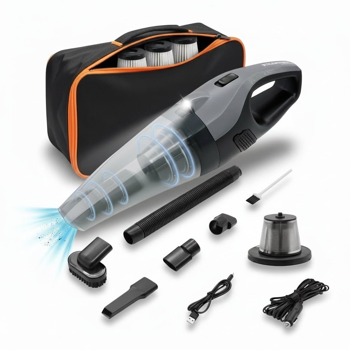 STAUS&BACH Kruimeldief met opbergtas en 3 HEPA-filters - Lichtgewicht kruimelzuiger snoerloos - Handstofzuiger voor auto - Zwart — afbeelding 1