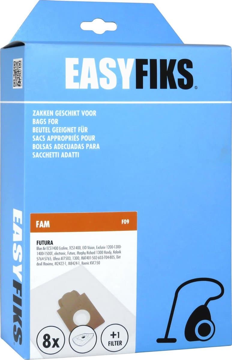 Easyfiks - Stofzuigerzakken - Geschikt voor FAM Futura, Ecoline TCS1400 - 8 Stuks — afbeelding 1