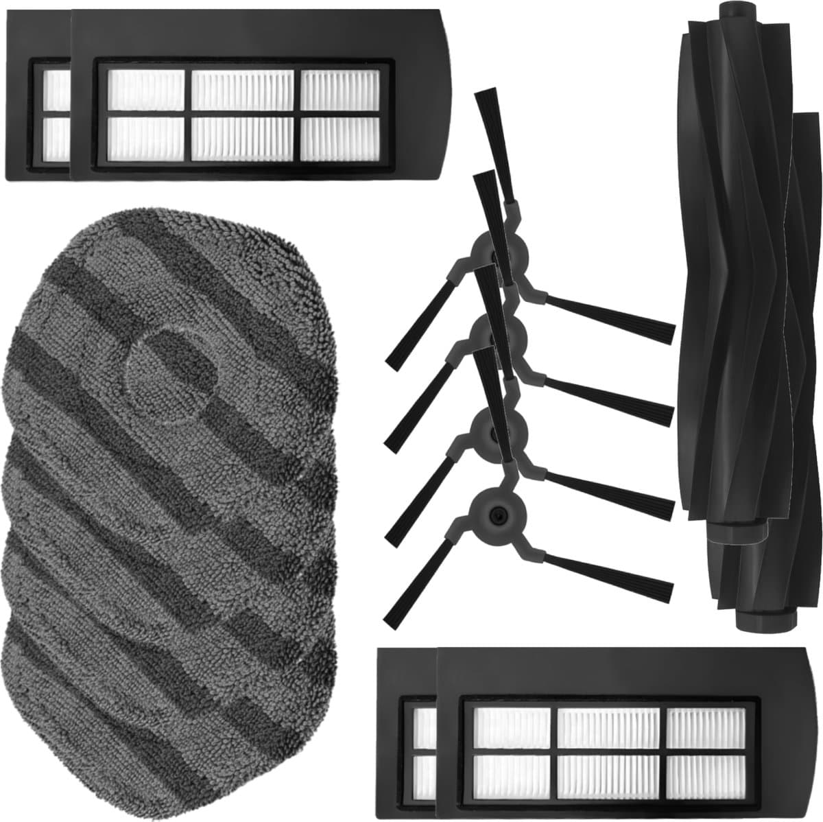 4x Mop pad, 4x Filter, 4x Zijborstel, 2x Hoofdborstel set geschikt voor Eufy X9 Pro — afbeelding 1