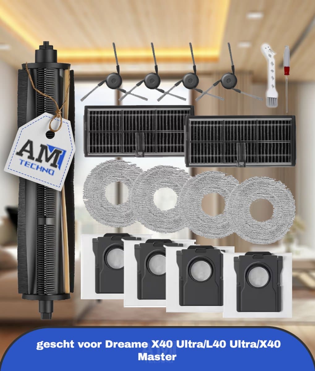 Voor Dreame X40 Ultra/L40 Ultra/X40 Master Robotstofzuiger & Dweil Vervangingsonderdelen Kit - Compleet Accessoireset met -Klitten Borstel, HEPA Filter, Stofzak, Dweilpad & Zijborstel - Compatibel met Robotstofzuigers — afbeelding 1