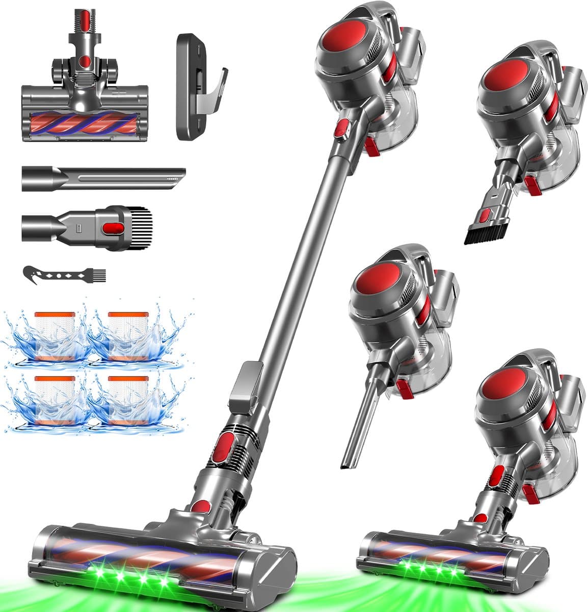 Hiaonyx Steelstofzuiger - Steelstofzuiger Draadloos - 35000pa - borstelloze motor - LED Verlichting - verschillende Opzetstukken - Krachtig - Rood — afbeelding 1