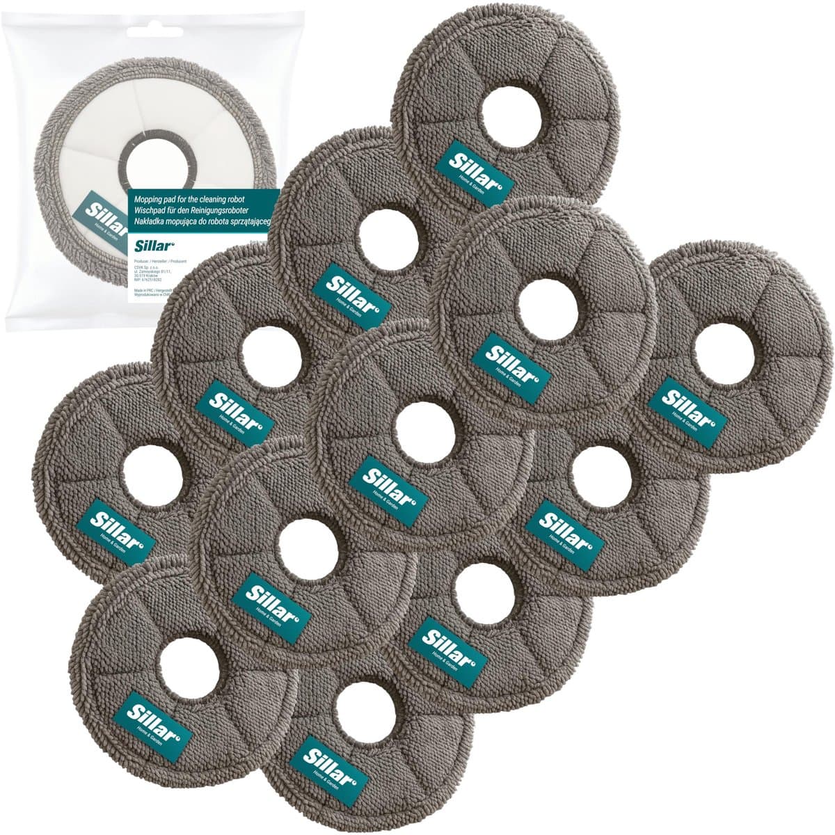 Sillar, set 12 dweilpads, microvezeldoek, geschikt voor Xiaomi S10 S20 X10 X20 L10 L20 X30 X40 X50, vervanging RMP7 / RMP8, herbruikbaar, diameter 13.5cm — afbeelding 1