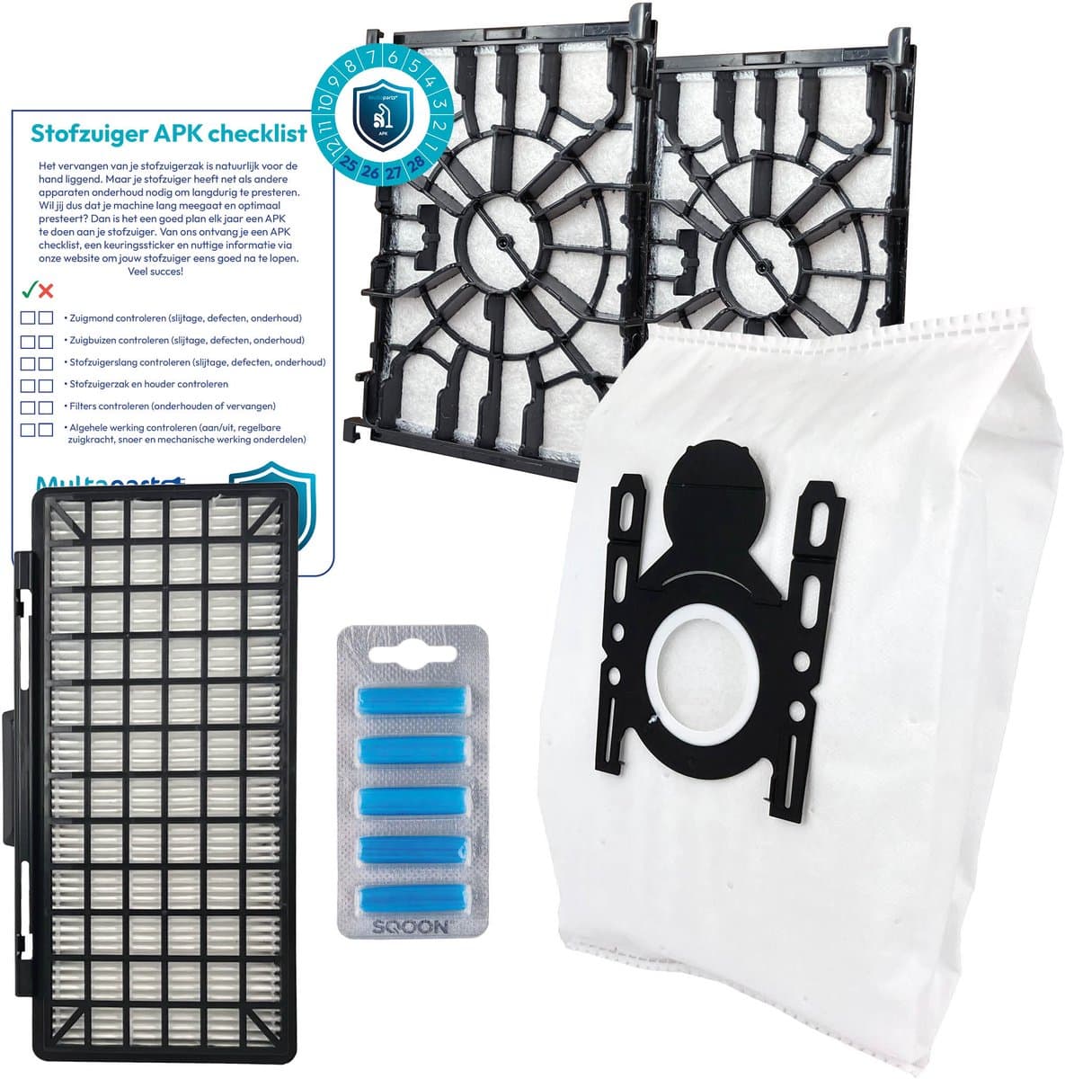 Multaparts® stofzuiger-APK set geschikt voor Siemens Q8 serie | Complete onderhoudsset met stofzuigerzakken type G-ALL (10 x), motorfilter (2 x), HEPA filter, geursticks (5 x), APK-checklist & APK-sticker | Maak je stofzuiger weer als nieuw — afbeelding 1