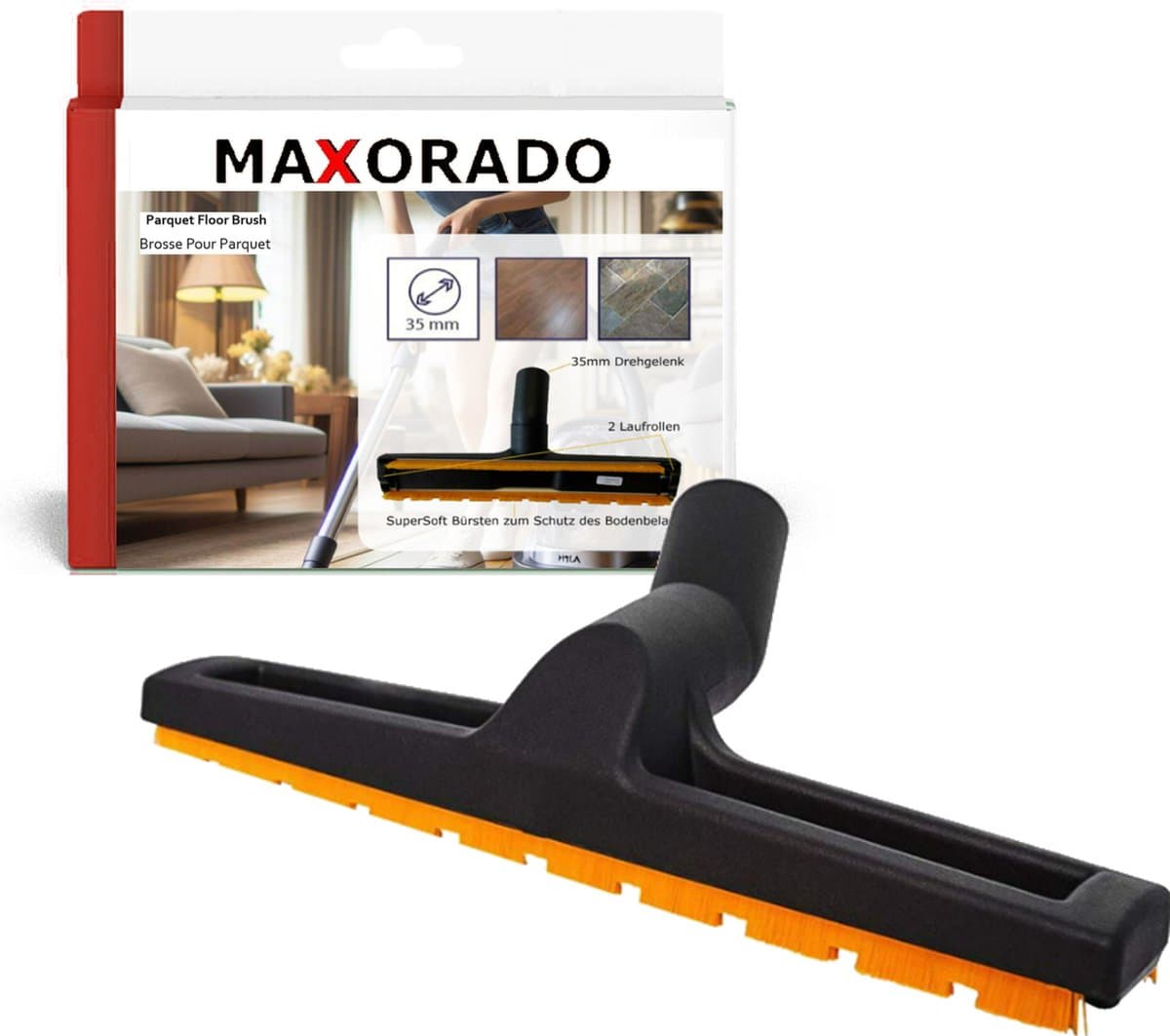 Maxorado Parketborstel zuigmond geschikt voor Hyla stofzuiger 35mm - EST, Defender, GST, NST, TOP – opzetstuk voor harde vloer – borstel 35 mm — afbeelding 1