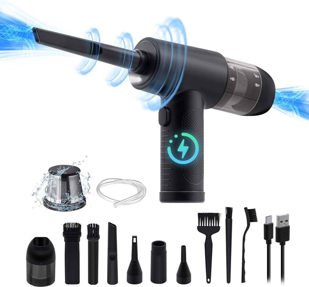 Auto Stofzuiger - 2-in-1 - Opblaadbaar - 8 Mondstukken - 3 Snelheden - Oplaadbare Batterij — afbeelding 1