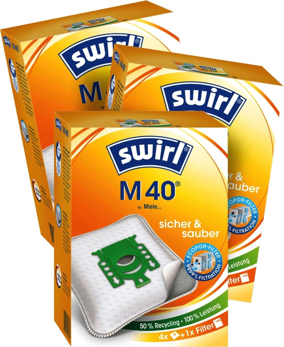 3-pack Swirl M40 stofzuigerzakken - 12 stuks + 3 filters - Geschikt voor Miele GN - Classic C1 - Complete C2 - Complete C3 - S2 - S5 - S8 — afbeelding 1
