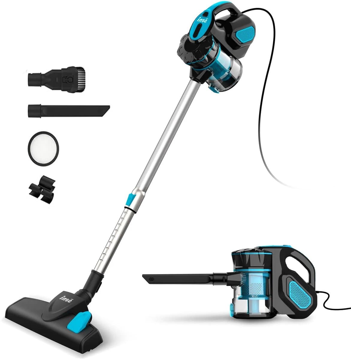 Snoerloze stofzuiger - Steelstofzuiger Draadloos - Stofzuiger zonder zak - Stofzuiger Draadloos - 600 Watt - 1 Liter Stofbak - Zakloos - Blauw — afbeelding 1