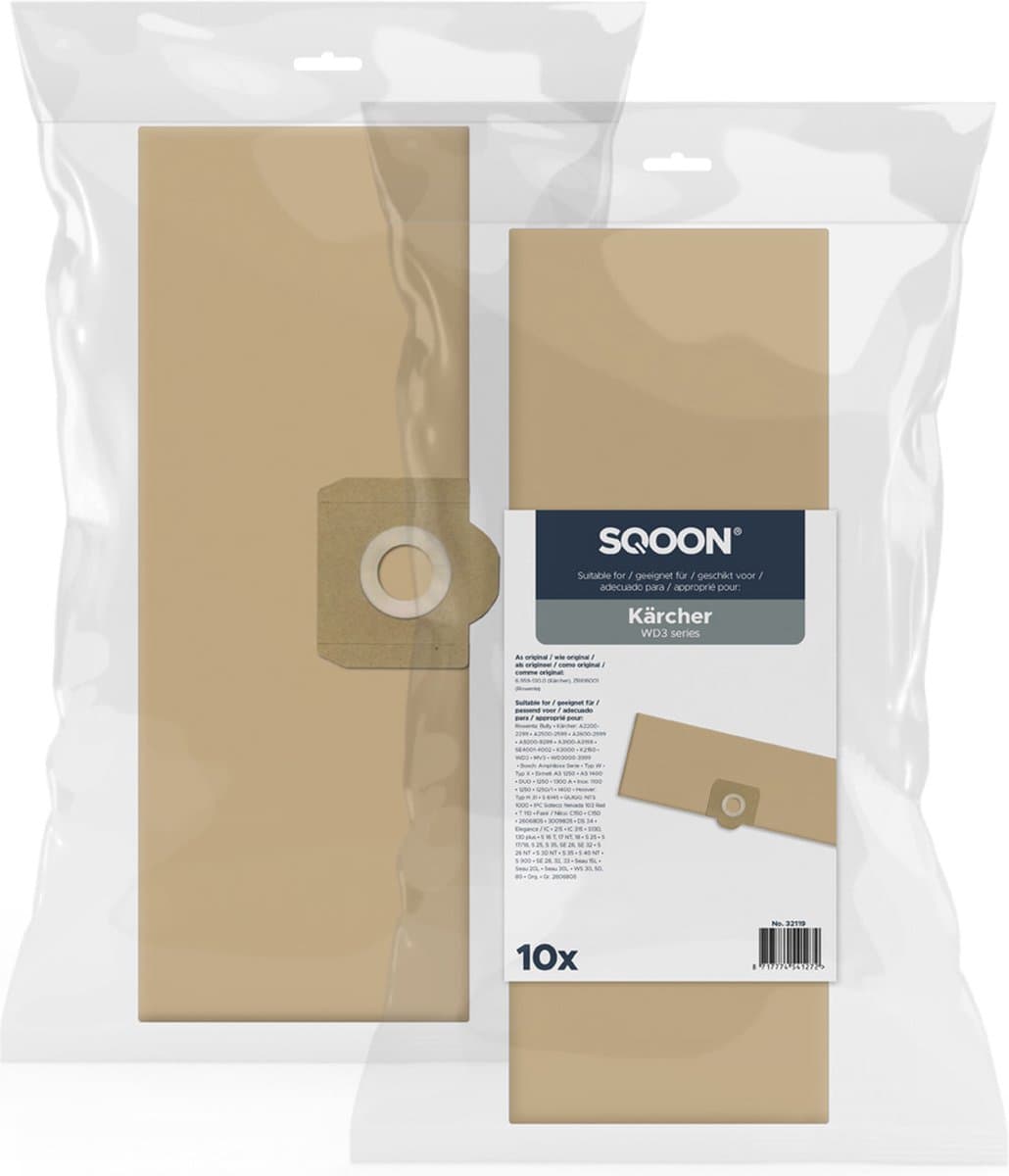 SQOON® Stofzuigerzakken Geschikt voor Kärcher WD3 / MV3 - Vervangt 6.959-130.0 - 10 Stuks — afbeelding 1