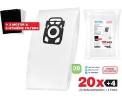 20x Nilfisk Stofzuigerzakken King / Extreme - 3D stofzakken + Filter set - 2x Hygiëne en 2x Motor filter meegeleverd! Premium kwaliteit - Multi lagen - Anti Allergie -Geschikt voor o.a. King, Extreme, Power en Elite Series