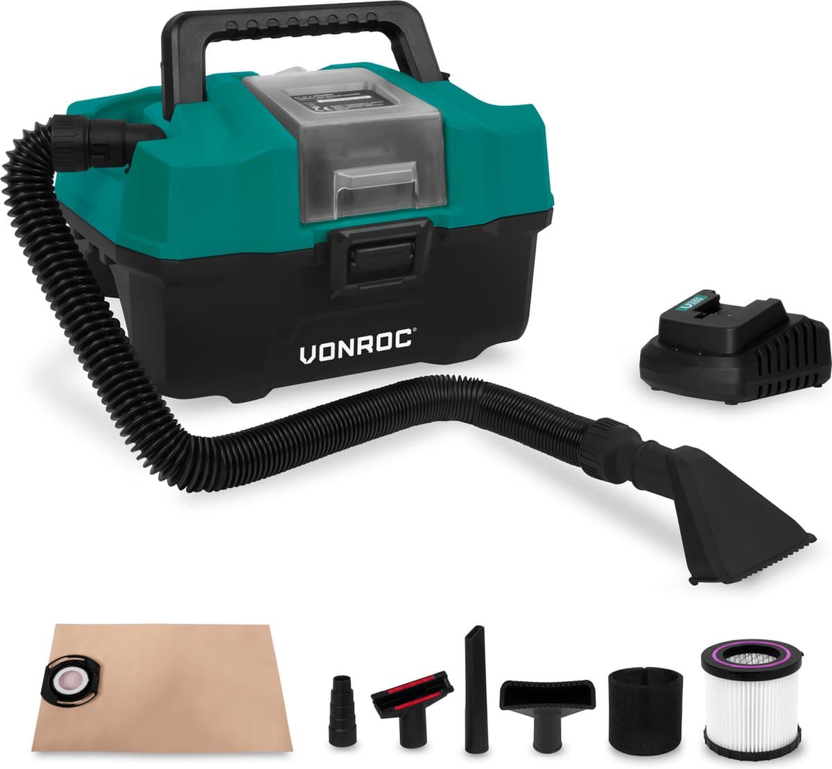 VONROC Compacte alleszuiger / stofzuiger - 20V - Incl. Diverse accessoires, 4.0Ah accu en snellader — afbeelding 1
