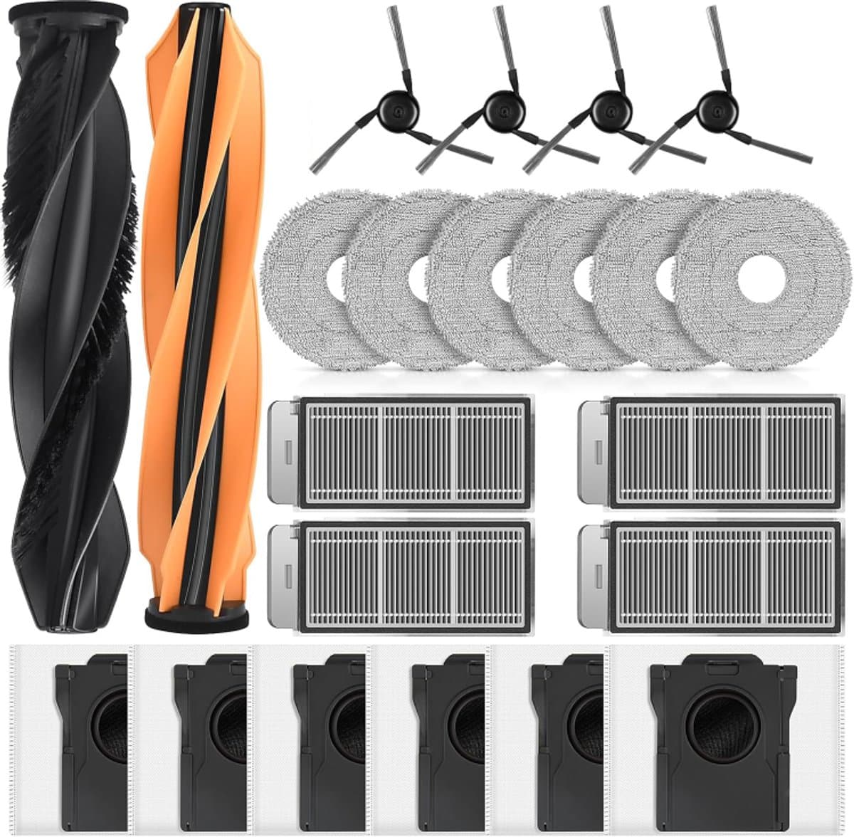 22 Stuks Accessoires geschikt voor Dreame X50 Ultra Complete / L50 Pro Ultra / X50 Master / L40s Pro Ultra / Matrix10 Ultra stofzuigerrobots - 2 hoofdborstels, 6 stofzakken, 6 schoonmaakdoeken, 4 filters, 4 zijborstels — afbeelding 1