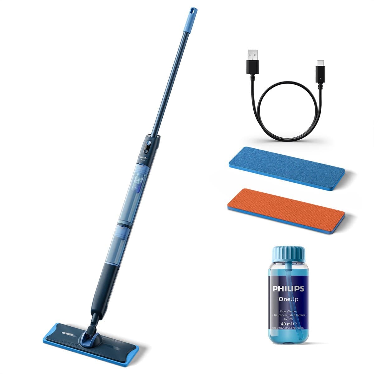 Philips OneUp Elektrische Dweil 5000 series XV5113/01 + Extra oranje dweilpad - Dweilsysteem - Vloerreiniger - Vuil water opzuigen - 2 standen - 70min dweilen - Geen emmer nodig — afbeelding 1