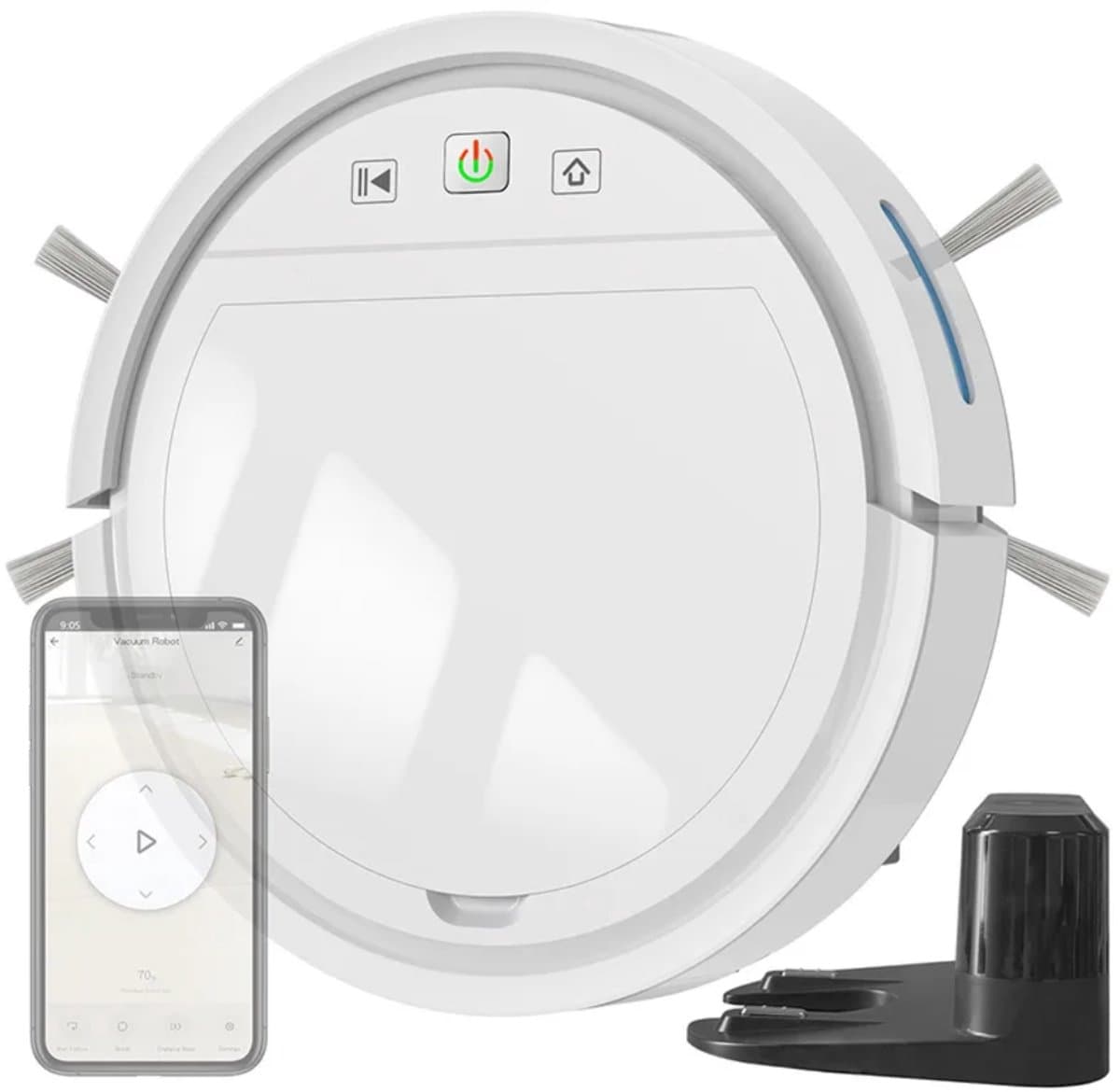 Smart Robot stofzuiger met borstels en dweil functie in gratis Tuya en Smartlife app. wit — afbeelding 1