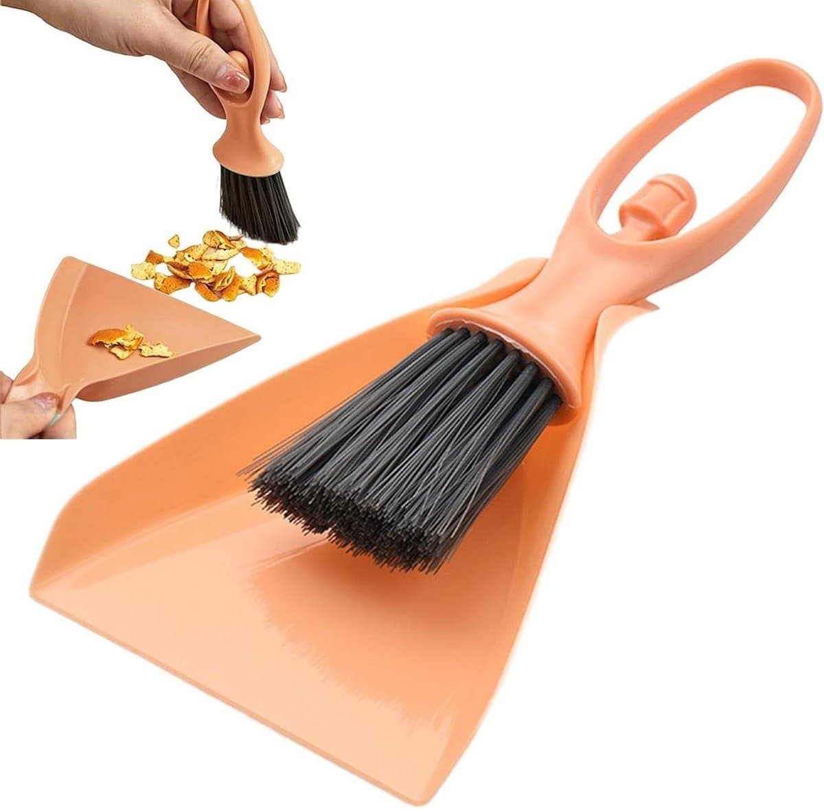 Kleine Bezem Stofblik - Schoonmaak Set - Bureau Schoonmaken - Precisie Borstelontwerp - 11x23.5 cm - Oranje — afbeelding 1
